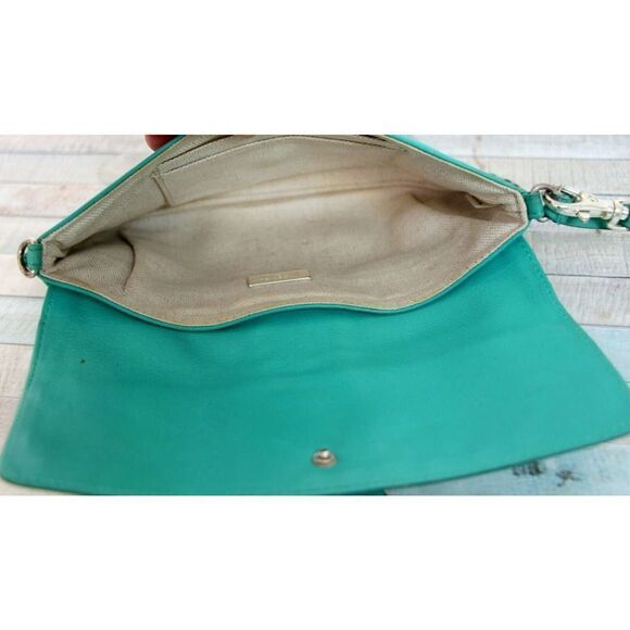 4.75x8.5" Michael Kors BRONZE GREEN LEATHER FLAP PURSE CLUTCH WALLET WRISTLET - Picture 7 of 8